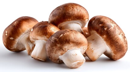 Fototapeta premium Fresh brown cremini mushrooms on a white background, ready for cooking and culinary use.