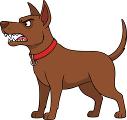 Angry cartoon dog illustration, aggressive expression sketch, red collar animal vector, emotional character pose, barking pet design concept