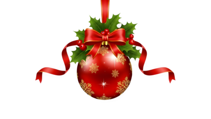 red christmas ball with ribbon transparent background
