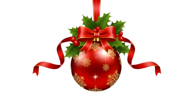 red christmas ball with ribbon transparent background