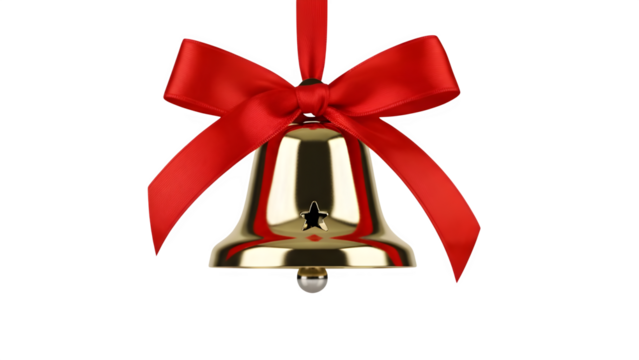 christmas bells with red ribbon in transparent background
