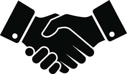 Silhouette icon representing a firm handshake between two individuals in business attire, symbolizing agreement and partnership