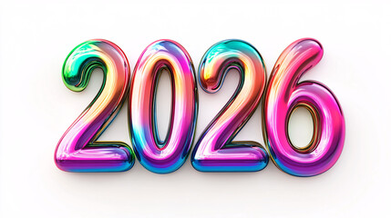 Vibrant 2026 metallic numbers shimmering with iridescent colors for new year