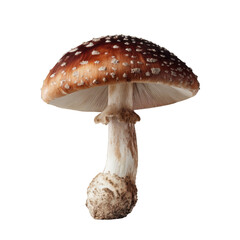 Amanita Mushroom with Brown Cap and White Spots on Black Background fungus toadstool, Cut Out, Isolated On White Background, Png Transparent