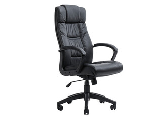 Black leather executive office chair isolated on transparent background