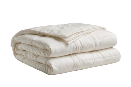 Folded white quilted comforter duvet on black background bedding, Cut Out, Isolated On White Background, Png Transparent