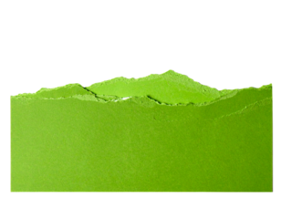 Torn edge of bright green paper texture isolated on transparent background