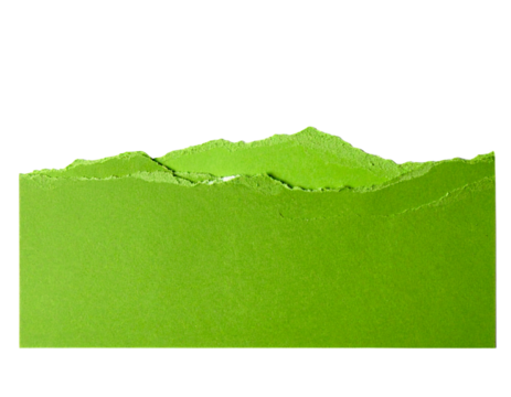 Torn edge of bright green paper texture isolated on transparent background