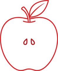 Apple Line Art Illustration – Isolated on Transparent Background Red Outline Fruit Drawing