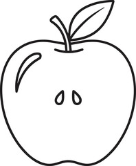 Apple Line Art Illustration – Isolated on Transparent Background Black and White Fruit Outline Drawing