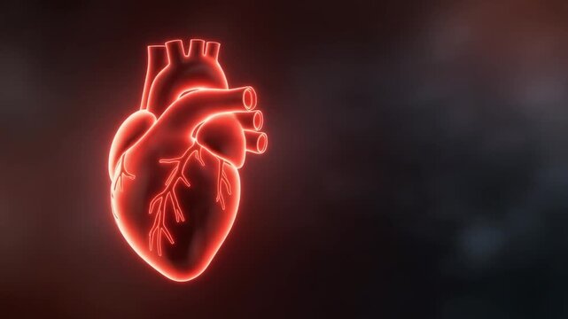Glowing red anatomical heart model, rendering