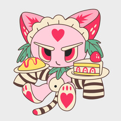 Anime character with cake. Funny chibi Halloween character. Cartoon character design.