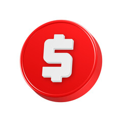 3d rendering icon dollar coin in red color