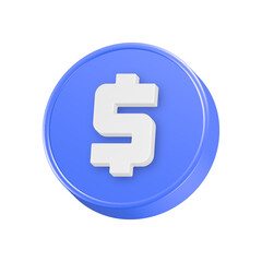 3d rendering icon dollar coin in blue color