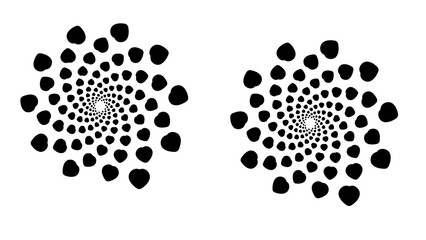 Mesmerizing spiral of abstract shapes, a dynamic black and white design element perfect for modern art, hypnotic backgrounds, or impactful graphic compositions