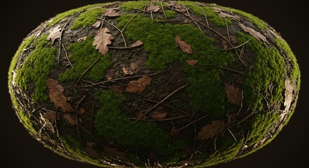 Mossy Forest Floor Sphere with Leaves and Twigs Texture.