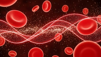 Red blood cells travel in an artery. Human body biotechnology science and health care concept.