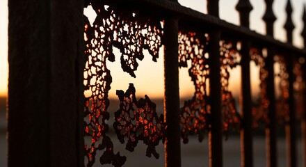 Ornate Iron Fence at Sunset - A Silhouette of Artistry.