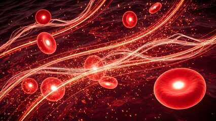 Red blood cells travel in an artery. Human body biotechnology science and health care concept.