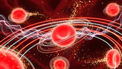 Red blood cells travel in an artery. Human body biotechnology science and health care concept.
