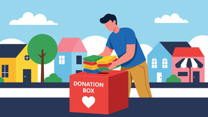 Man donating reusable clothing to charity rather than discarding it. Perfect for conscious consumer themes, sustainability messaging, and eco responsibility visuals