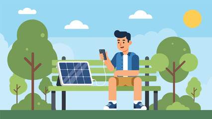 Man using solar powered charger outdoors while practicing sustainable zero waste living. Ideal for renewable energy education and eco lifestyle content