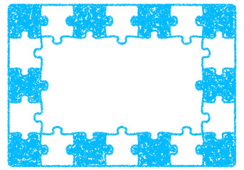 手描きのクレヨン素材　背景　パズル型のフレーム