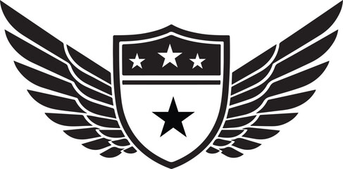 Winged Shield with Stars Emblem - Military, aviation, and security badge graphic
