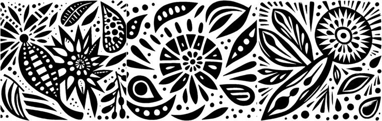 Monochrome Floral Pattern: A Black and White Botanical Design.