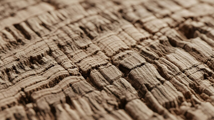 Detailed close-up texture of weathered cork bark reveals natural patterns and organic beauty in warm tones. isolated on white background