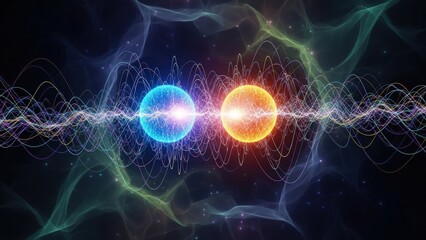 Fototapeta premium Quantum Energy Nexus: A Luminescent Particle Core Suspended in a Dynamic Neural Light Network