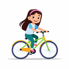 Naklejka premium Young Girl Riding a Bicycle Cartoon Illustration.