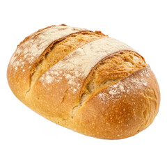 Freshly baked loaf of rustic sourdough bread dusted with flour, ideal for gourmet sandwiches and artisanal food projects, evokes warmth and comfort