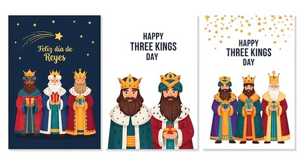 Three kings day celebration with the three wise men and gifts illustration