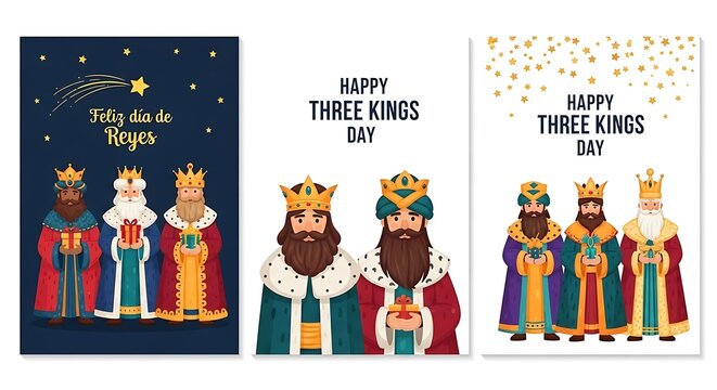 Three kings day celebration with the three wise men and gifts illustration