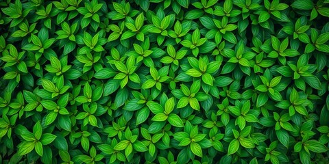 Obraz premium Lush vibrant green foliage, dense leaves, natural texture, garden, photo