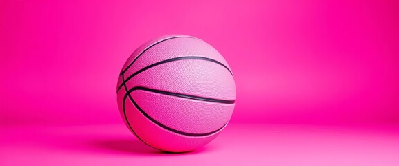 Fototapeta premium Pink basketball on a vibrant pink background, studio shot, flamingo, cotton candy