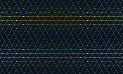 Geometric gold pattern with hexagonal and triangular lines and dots on dark background