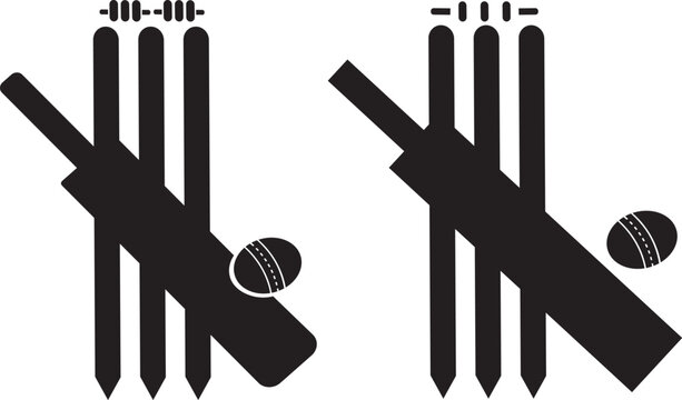 Cricket stumps and bails icon set, cricket equipment including a bat, ball, bails and stumps, wicket icon Flat design, sports illustrations silhouette vector illustration
