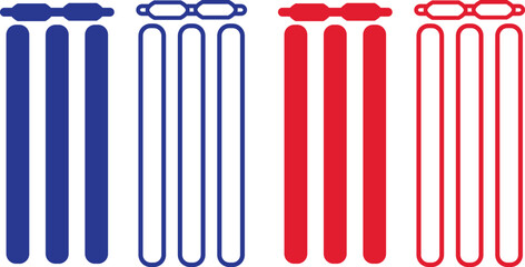 Cricket bat ball stump bails icon set, Sports Equipment playing sign, wicket icon Flat design on isolated background,
