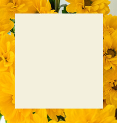 Square frame with yellow daisies background.