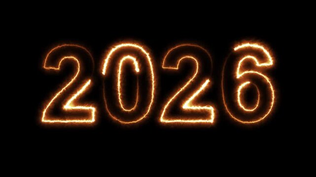2026 Text Animation, Neon Text Animation 2026, Happy New Year  &ldquo;2026&rdquo; text on black background. Seamless loop, 4K horizontal video. Animated glowing neon sign 2026. Happy New Year celebration. 