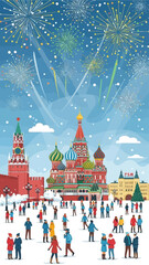 Fototapeta premium Digital Business Model Celebrating New Year's Fireworks over St