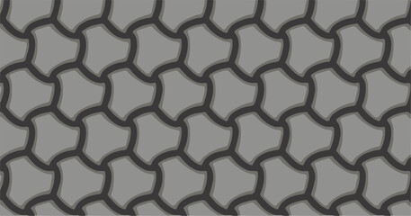 Grey interlocking geometric pattern with rounded hexagonal shapes forming a smooth seamless background.