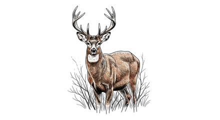 Stag standing among bushes in natural environment  