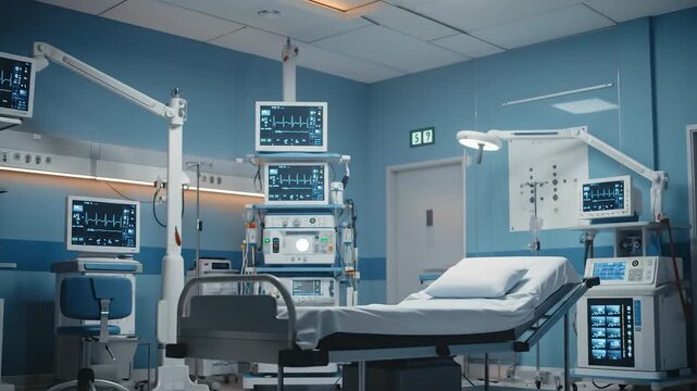 Sterile Hospital Operating Room with Advanced Monitors.