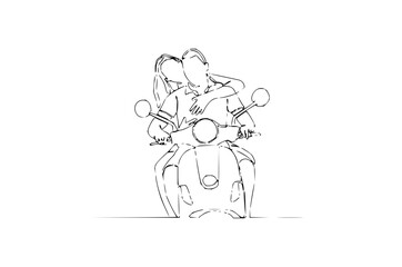 Romantic getaway concept featuring couple on a scooter, perfect for travel ads, dating apps, or lifestyle content, simple yet impactful with modern appeal