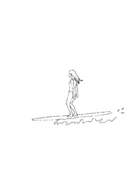 Elegant line art of a woman surfing, capturing the essence of summer fun and coastal lifestyle, perfect for minimalist designs and inspirational themes