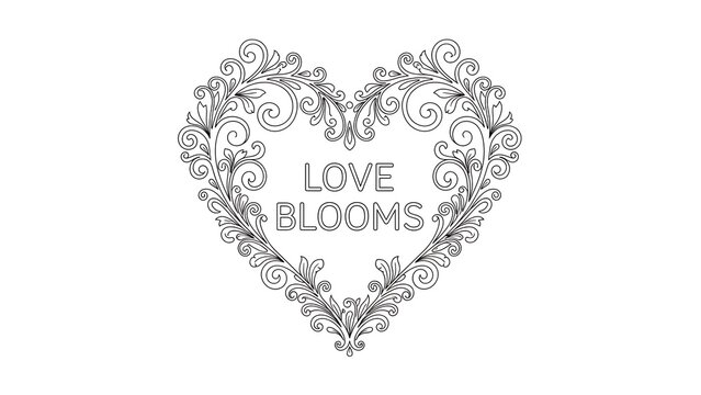 Floral heart shape with love blooms text, isolated on white background - Powered by Adobe