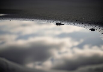 Cloud Reflection Captured in a Tranquil Puddle on the Pavement